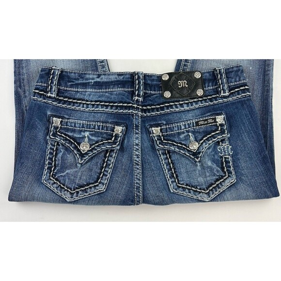 Miss Me Boyfriend Capri Distressed Jeans Flap Pocket Stretch Blue Womens 28x25 - Picture 2 of 11